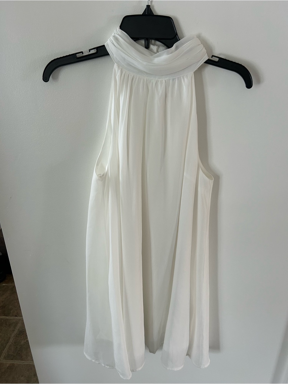 Love Riche White Sleeveless Pleated High Neck Top